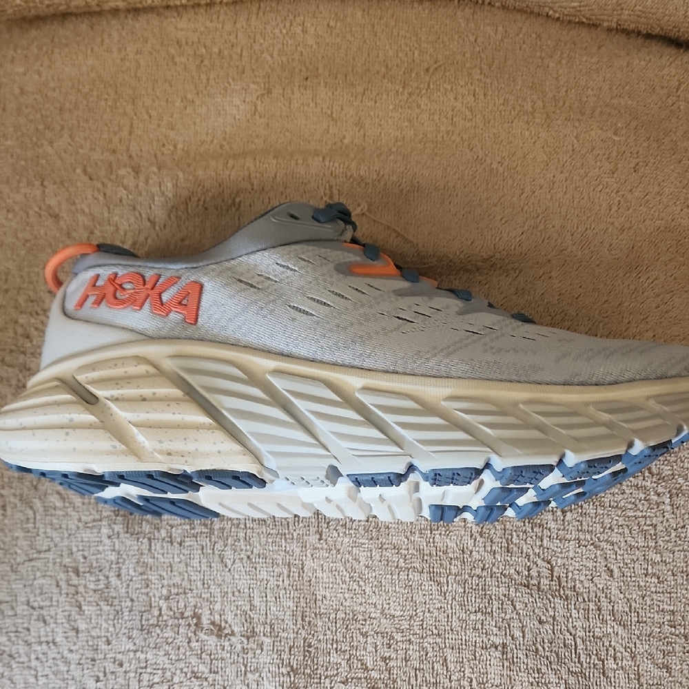Hoka Athletic Shoes in Gray and Orange